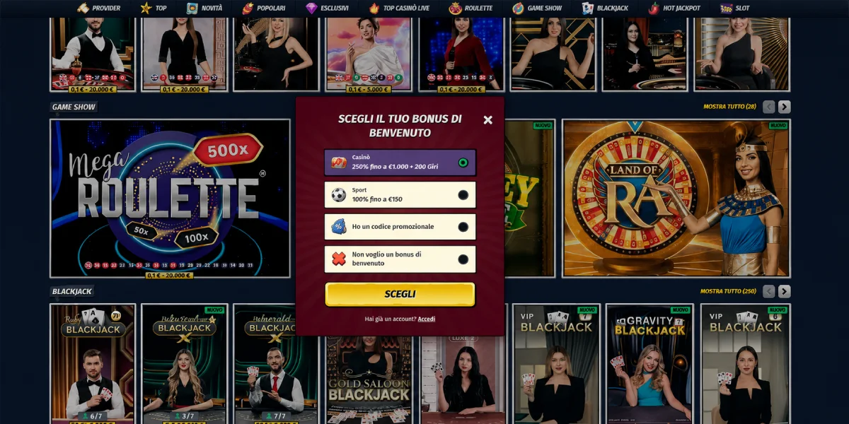 Scelta del bonus di benvenuto per casinò e sport su AllySpin